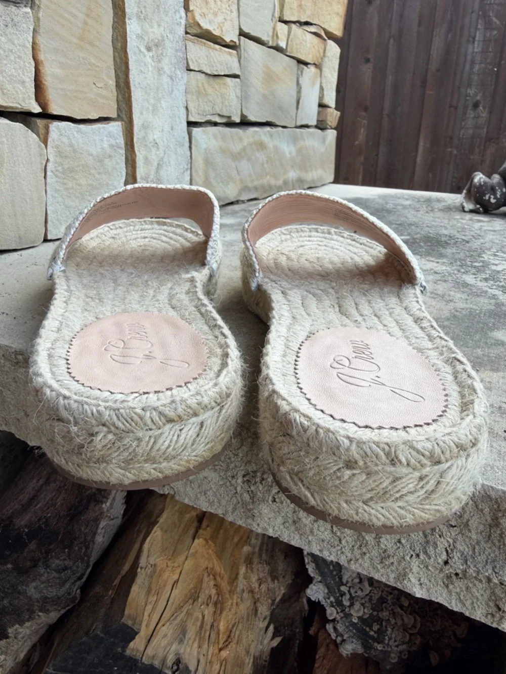 J. Crew Ivory Braided‎ Raffia Espadrille Slide Sandals Sz-10.   Y